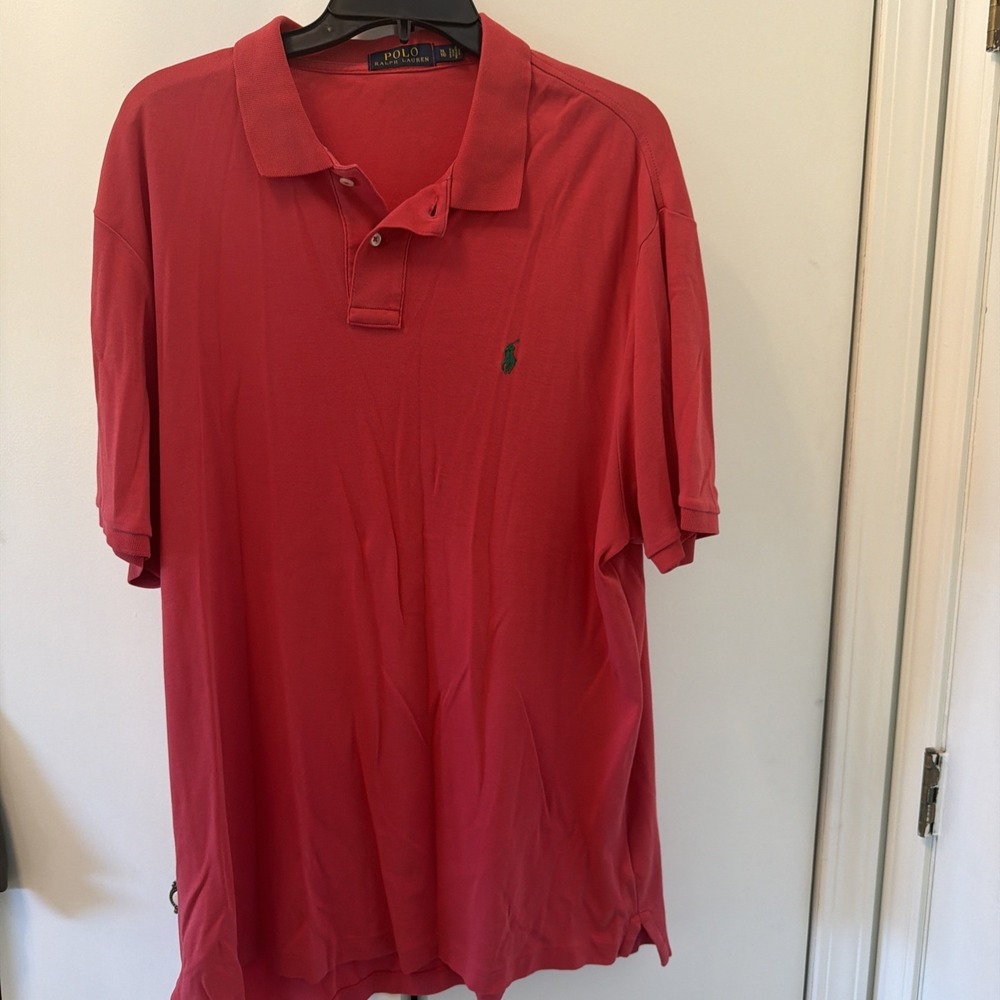 POLO RALPH LAUREN Men's Coral Red Short Sleeve Polo Shirt Size XL